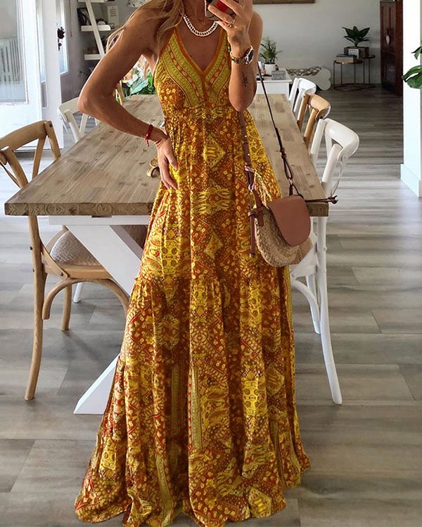 Sexy Slip Dress Boho Print Dress